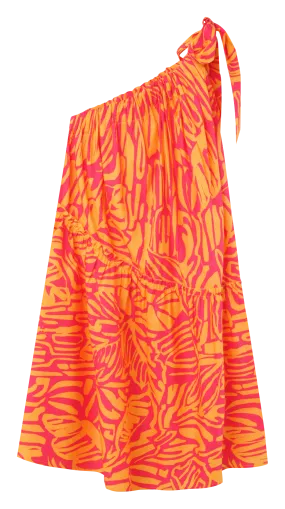 FLO - Vestido corto asimétrico estampado de algodón en rosa