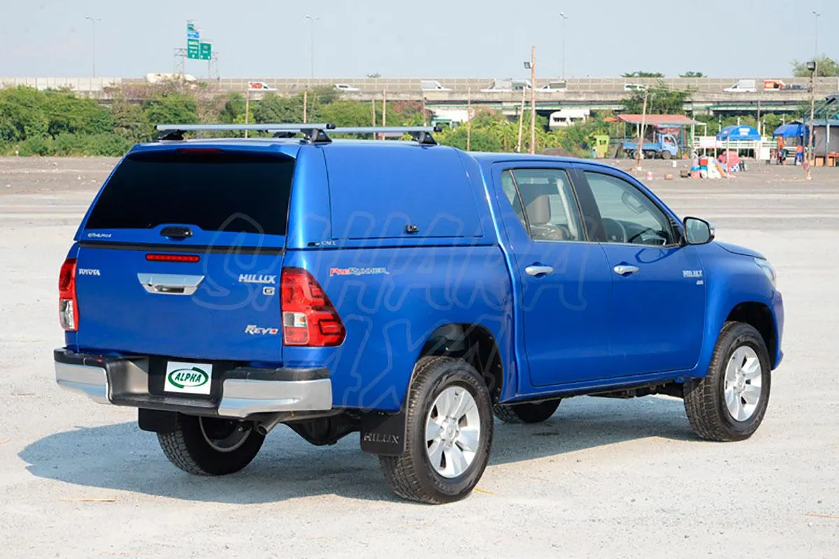 HARDTOP ALPHA CMX EN FIBRA, CON PORTONES LATERALES ELEVABLES PARA TOYOTA HILUX ''REVO'' 2016
