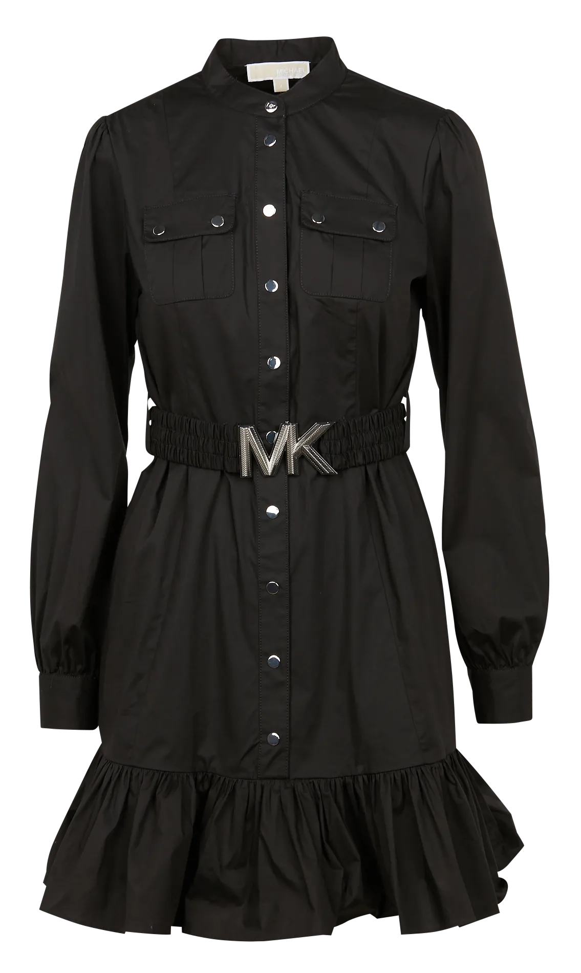 Vestido corto de algodón con cuello mao en negro